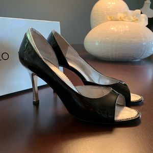 Manolo Blahnik Black Patent Leather Peep Toe Heel